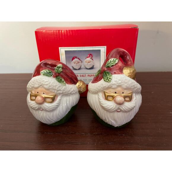 Vintage Fitz & Floyd Omnibus Santa Salt and Pepper Shakers, Christmas Tableware - Picture 2 of 8